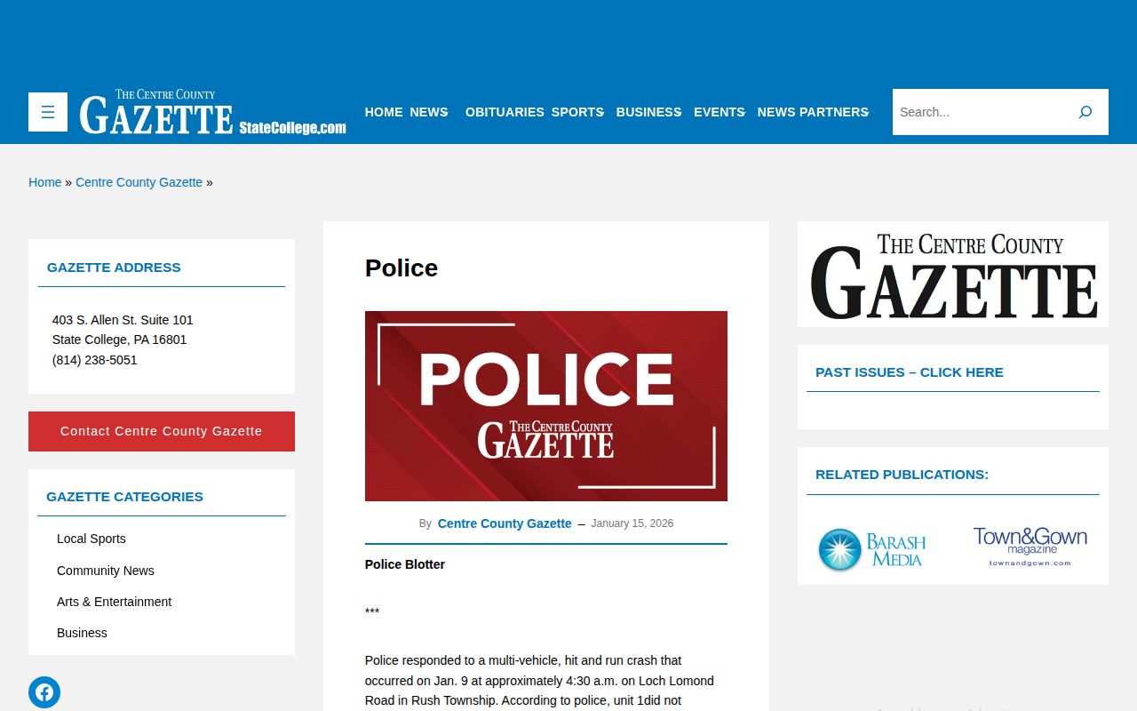 Centre County Gazette police news and arrest record category